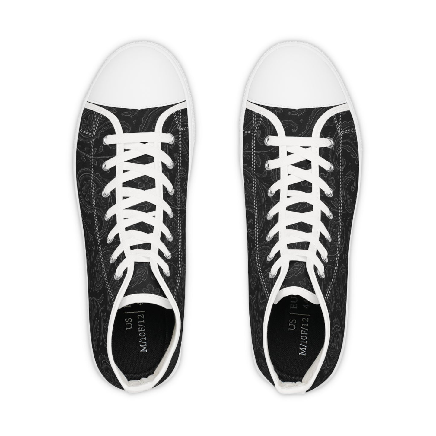 Men's High Top Sneakers - Stylish Black Paisley Design