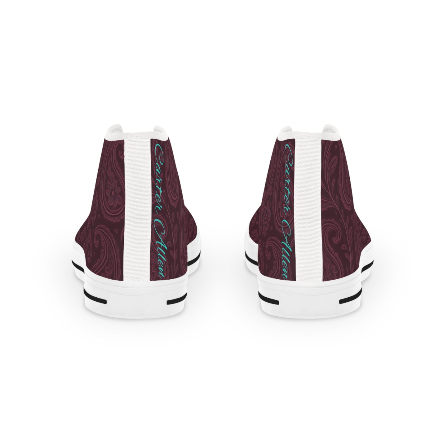 Men's High Top Sneakers- Stylish Plum Paisley Design