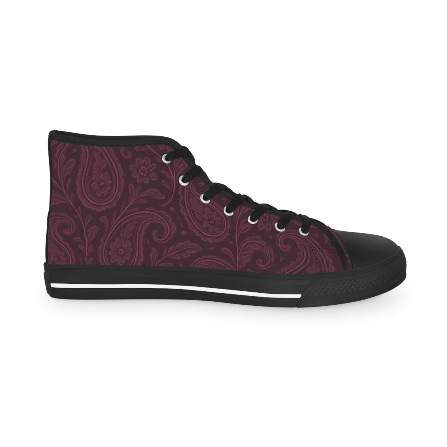 Men's High Top Sneakers- Stylish Plum Paisley Design
