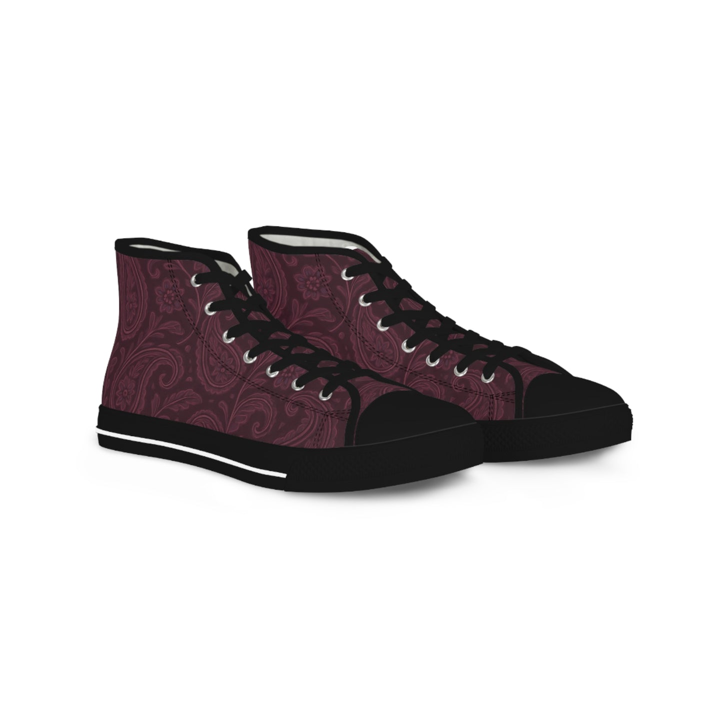 Men's High Top Sneakers- Stylish Plum Paisley Design