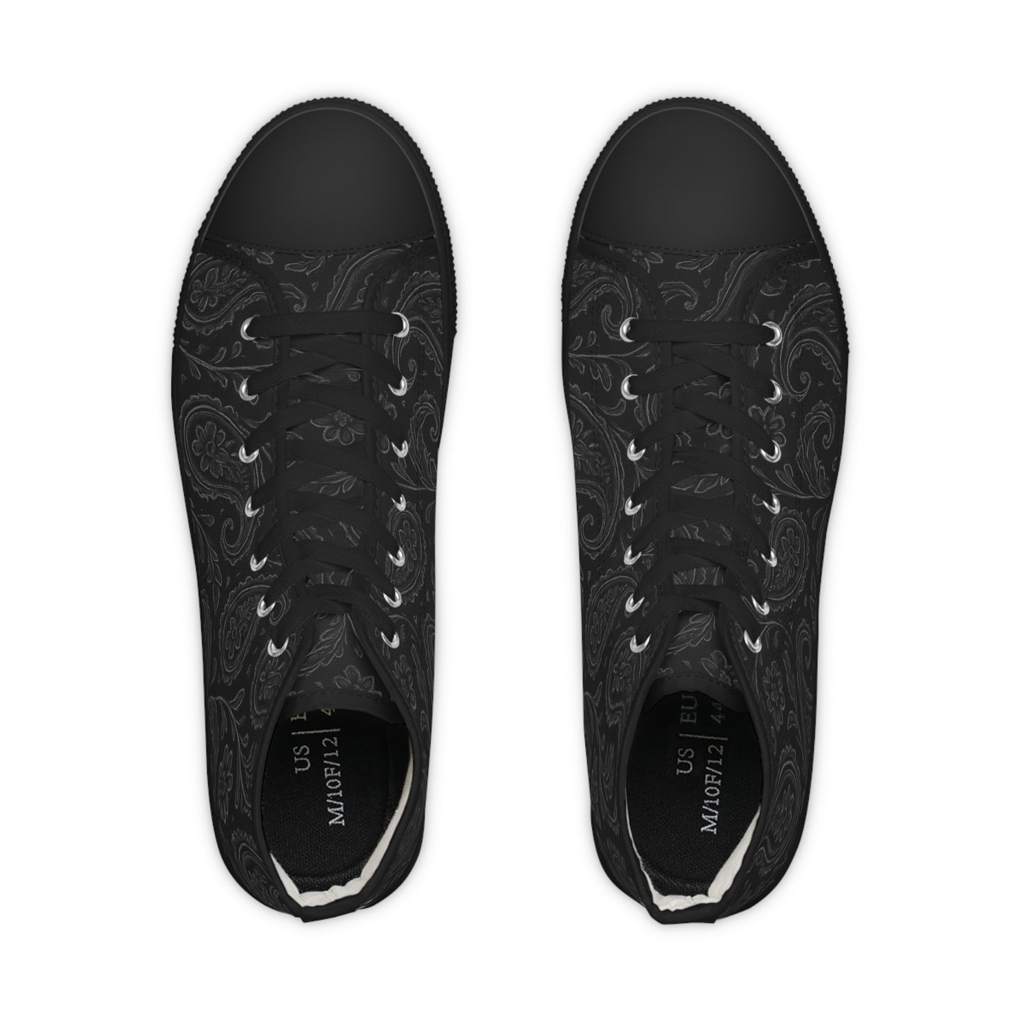 Men's High Top Sneakers - Stylish Black Paisley Design