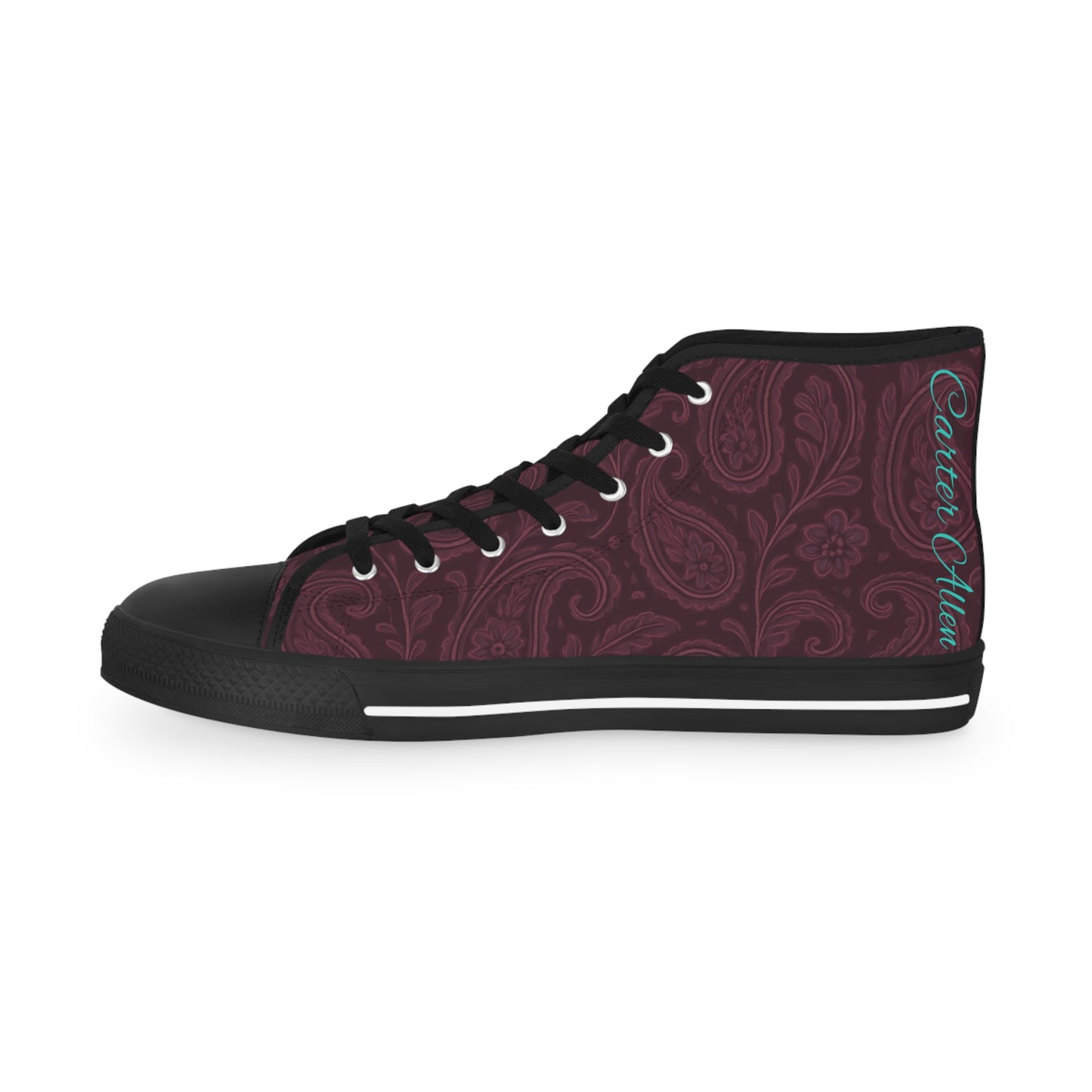 Men's High Top Sneakers- Stylish Plum Paisley Design