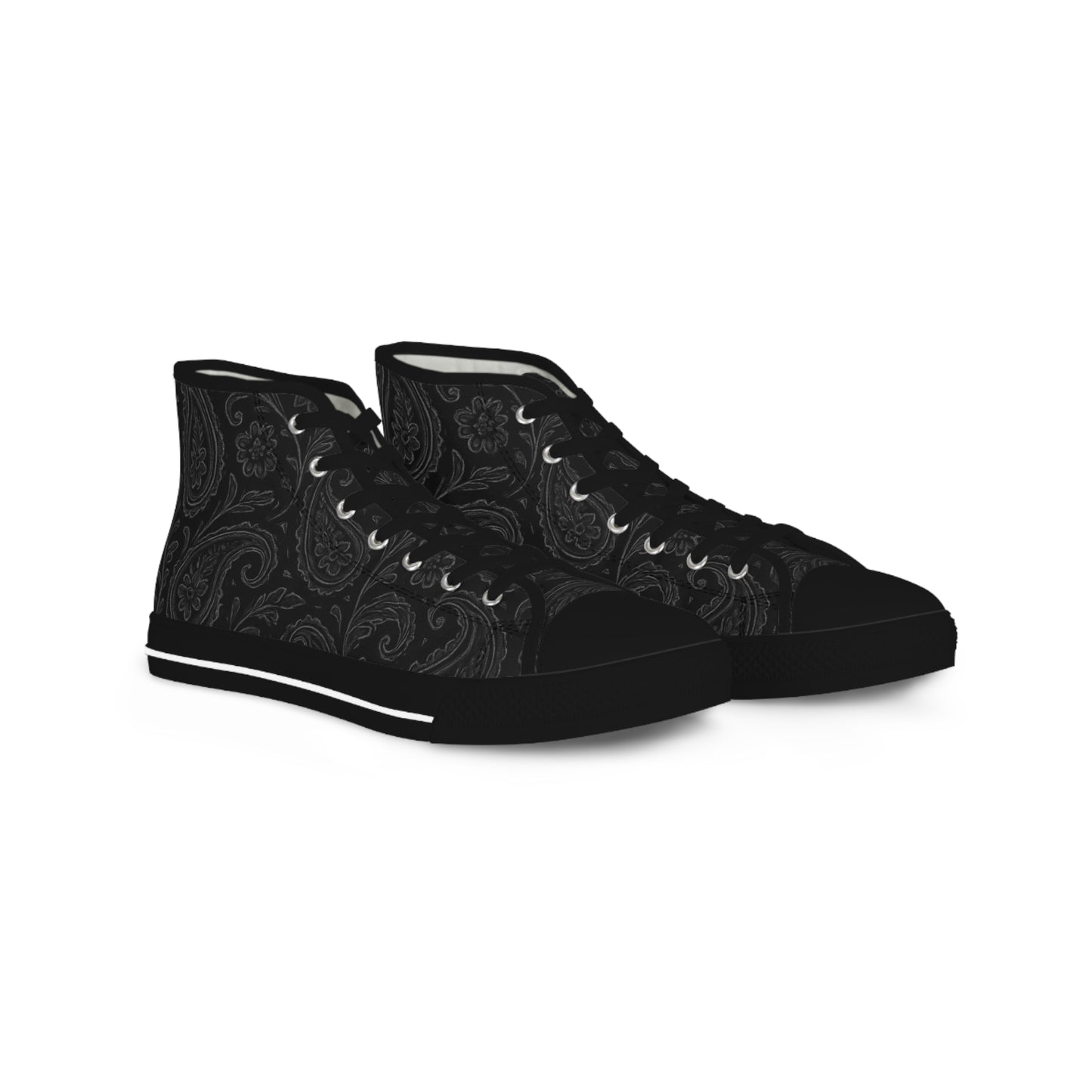 Men's High Top Sneakers - Stylish Black Paisley Design