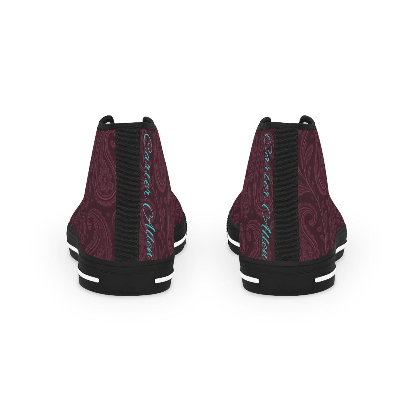 Men's High Top Sneakers- Stylish Plum Paisley Design