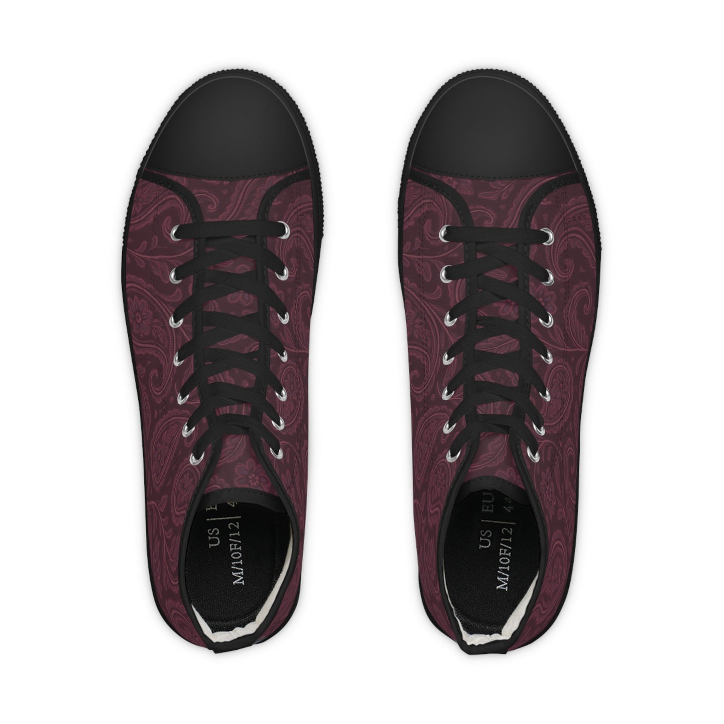 Men's High Top Sneakers- Stylish Plum Paisley Design