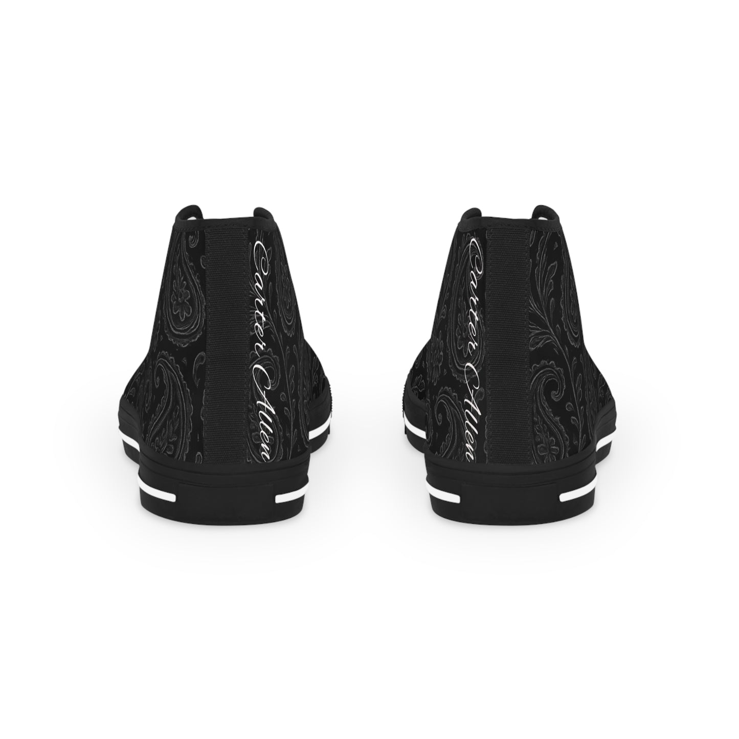 Men's High Top Sneakers - Stylish Black Paisley Design