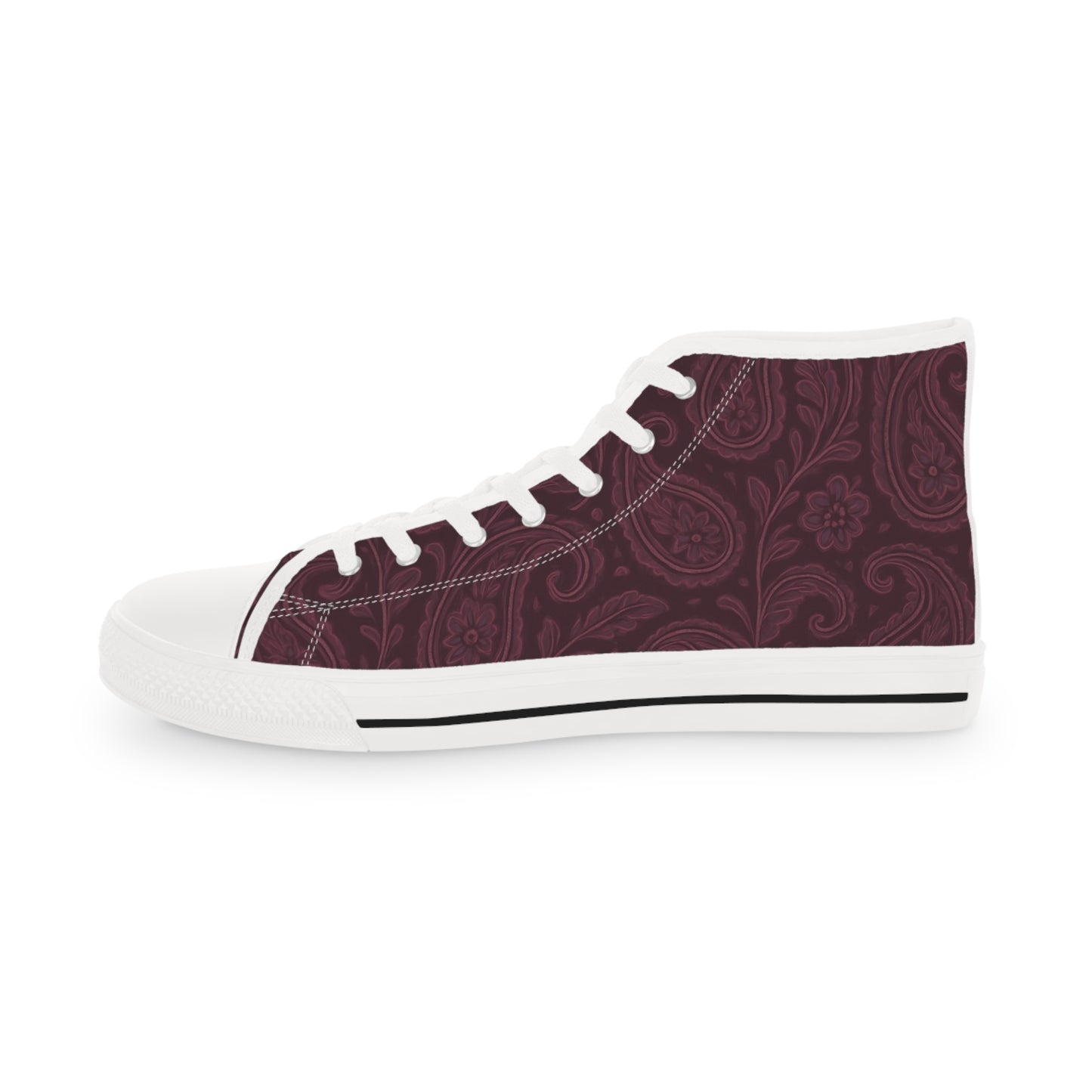 Men's High Top Sneakers- Stylish Plum Paisley Design
