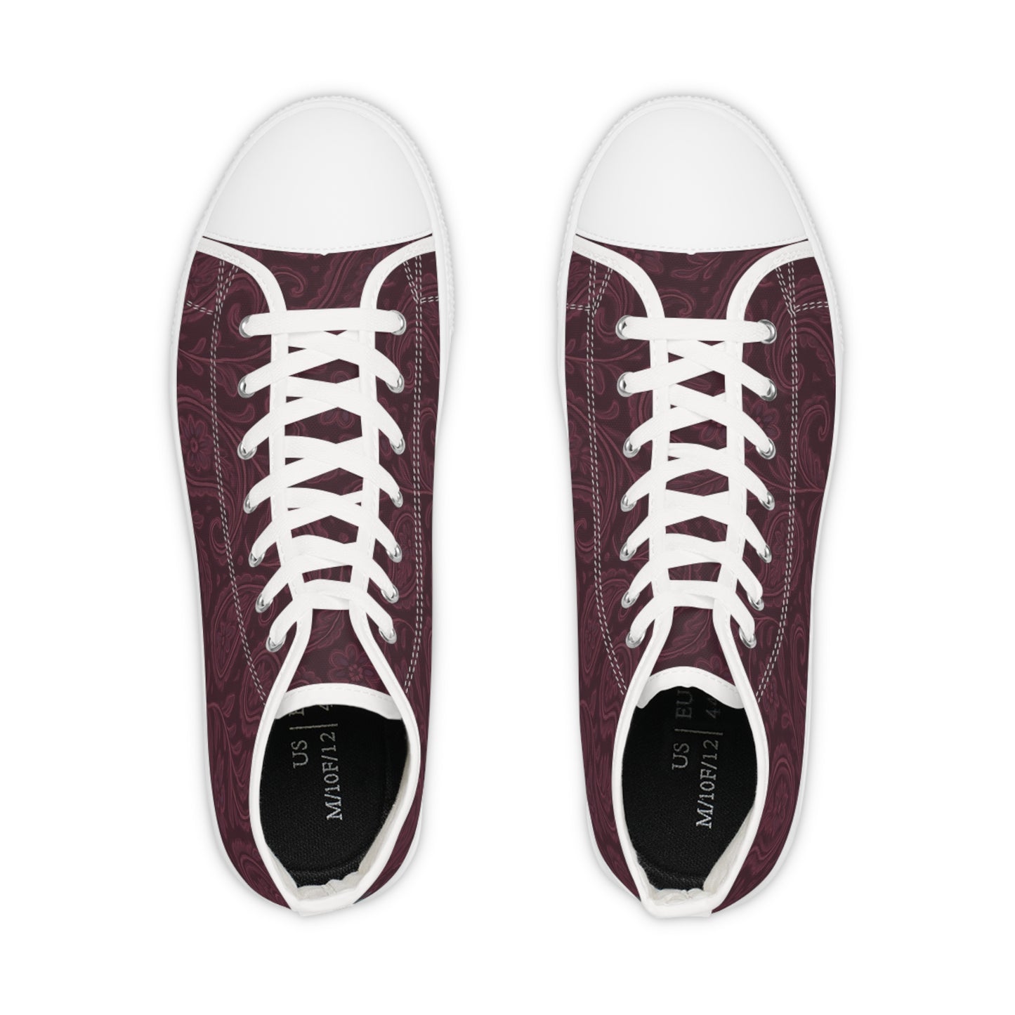 Men's High Top Sneakers- Stylish Plum Paisley Design