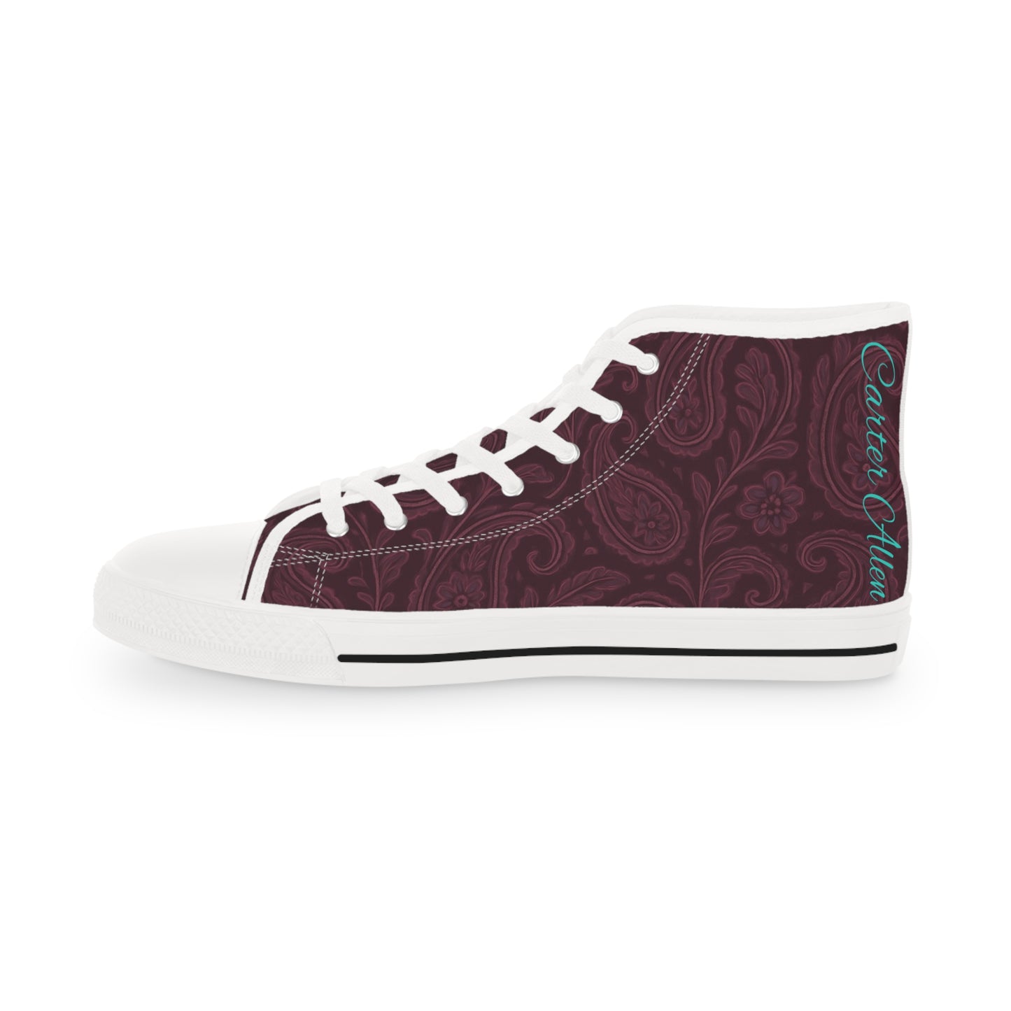 Men's High Top Sneakers- Stylish Plum Paisley Design