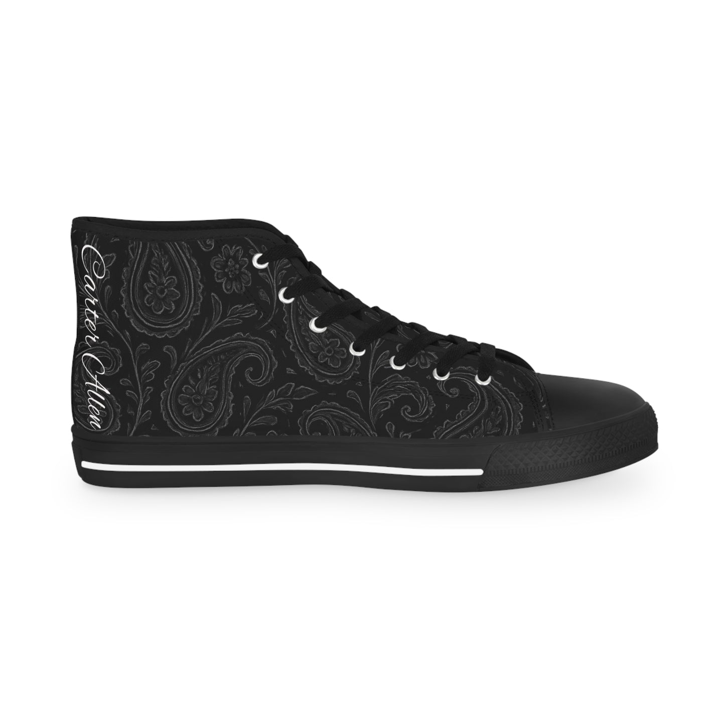 Men's High Top Sneakers - Stylish Black Paisley Design