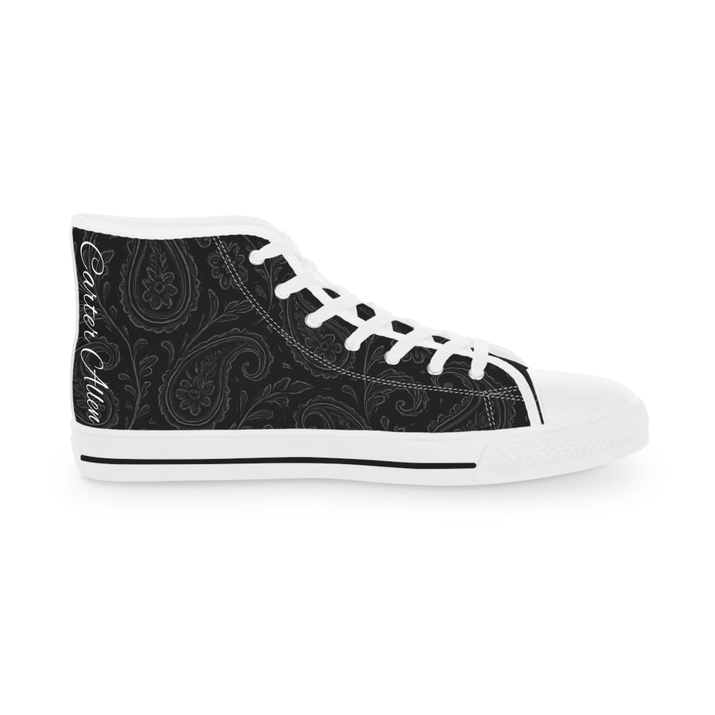 Men's High Top Sneakers - Stylish Black Paisley Design