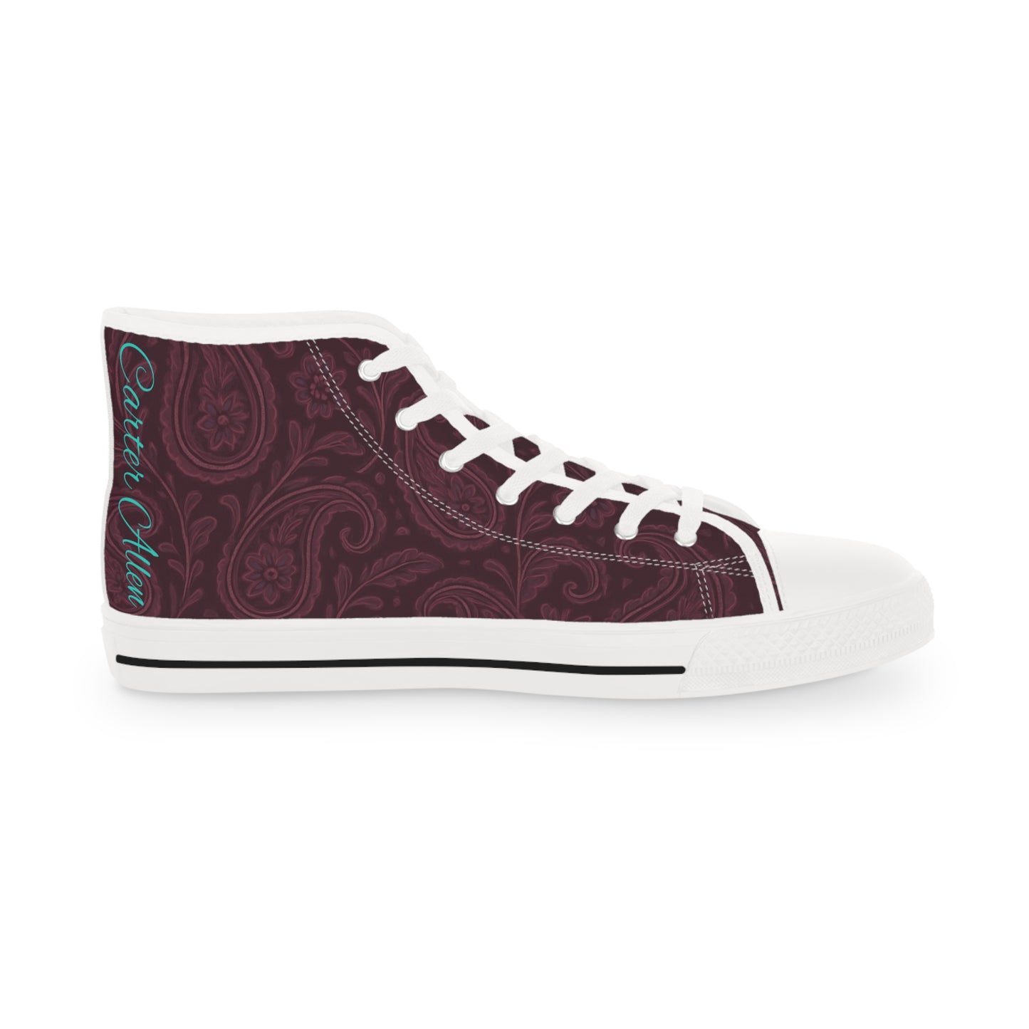 Men's High Top Sneakers- Stylish Plum Paisley Design
