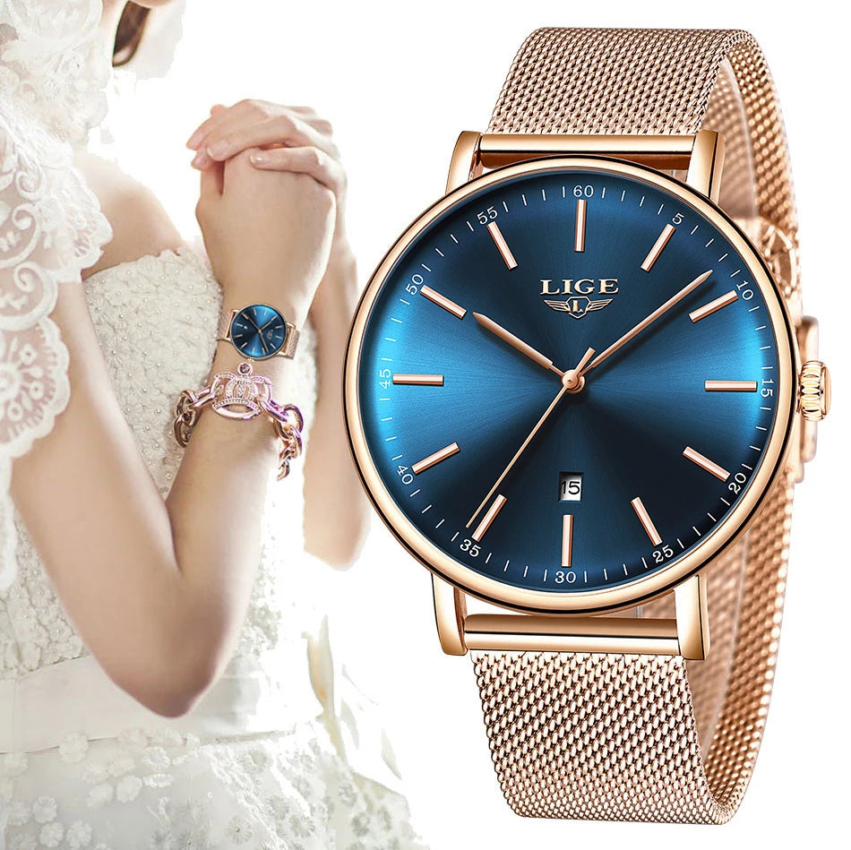 Ladies Stainless Steel Ultra-Thin Casual Wristwatch