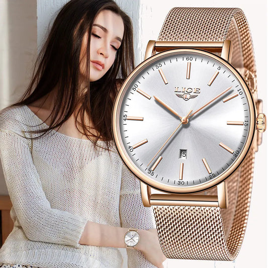 Ladies Stainless Steel Ultra-Thin Casual Wristwatch