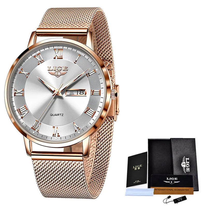Quartz Stainless Steel Mesh Rose Gold Watches