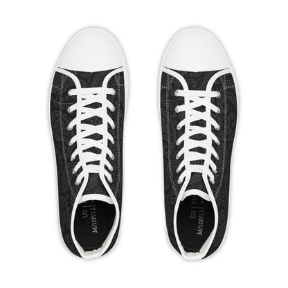 Men's High Top Sneakers - Stylish Black Paisley Design