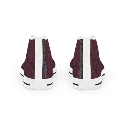 Men's High Top Sneakers- Stylish Plum Paisley Design