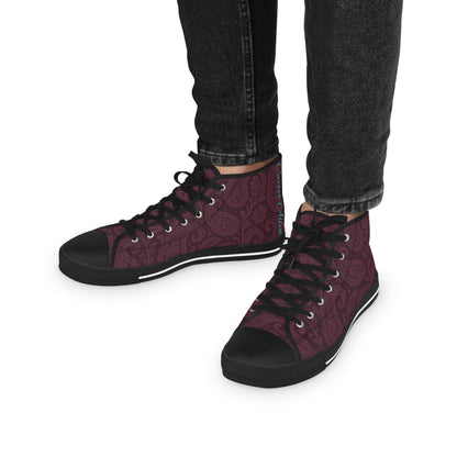 Men's High Top Sneakers- Stylish Plum Paisley Design