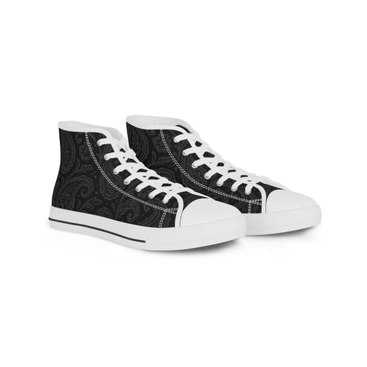 Men's High Top Sneakers - Stylish Black Paisley Design