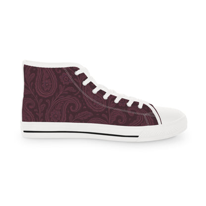 Men's High Top Sneakers- Stylish Plum Paisley Design