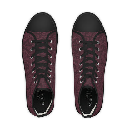 Men's High Top Sneakers- Stylish Plum Paisley Design