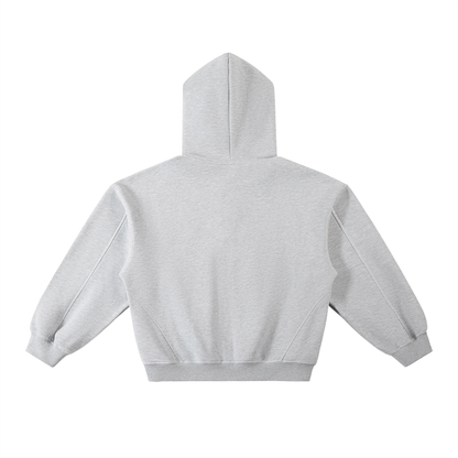 Contrast-Stitched Boxy Fleece Hoodie