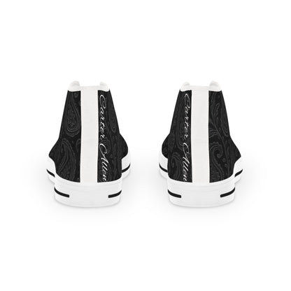 Men's High Top Sneakers - Stylish Black Paisley Design