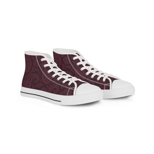 Men's High Top Sneakers- Stylish Plum Paisley Design