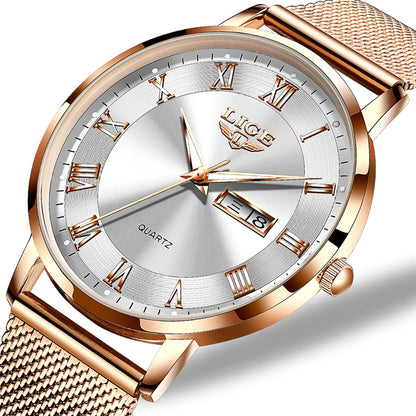 Quartz Stainless Steel Mesh Rose Gold Watches