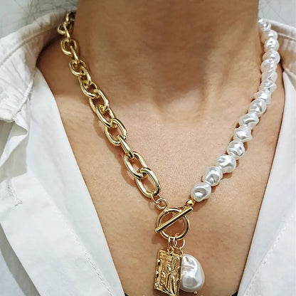 Vintage Baroque Pearl Lock Chains Necklace