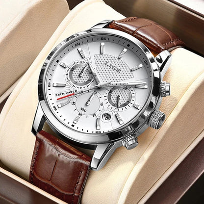 LIGE Leather Chronograph Waterproof Sport Watch