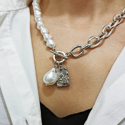 Vintage Baroque Pearl Lock Chains Necklace