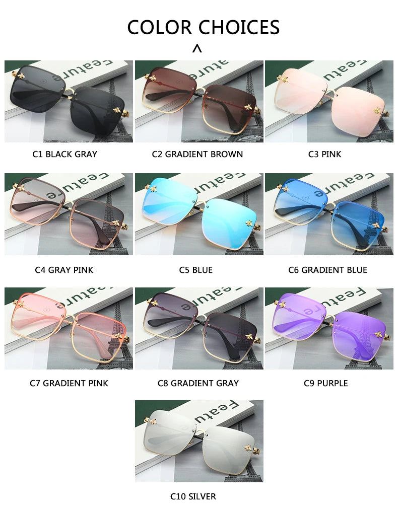 Oversize Rimless Square Bee Sunglasses