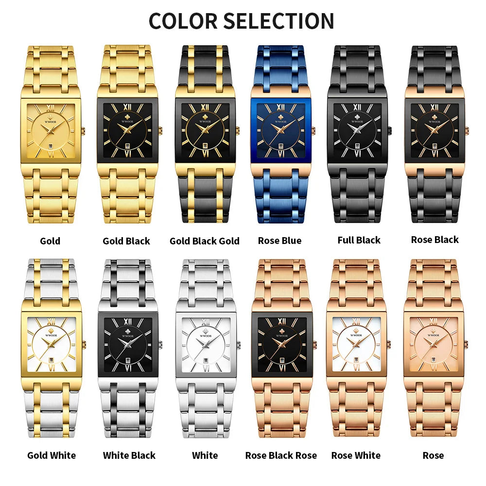 Golden Quartz Stainless Steel Waterproof Wristwatch