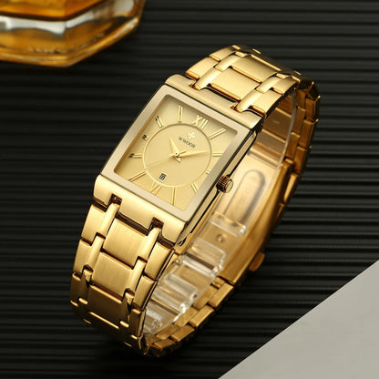 Golden Quartz Stainless Steel Waterproof Wristwatch