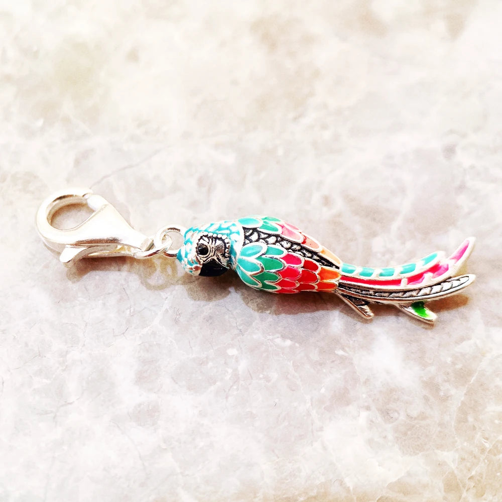 Colorful Parrot Pendant Solid 925 Sterling Silver