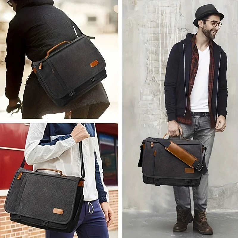 Crazy Horse Canvas Crossbody Briefcase Messenger Bag