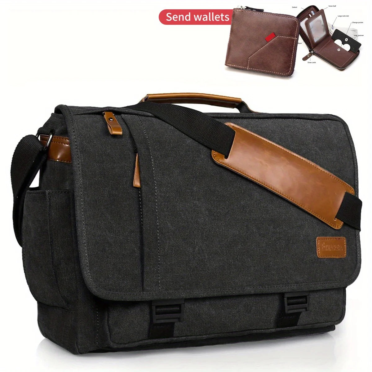 Crazy Horse Canvas Crossbody Briefcase Messenger Bag