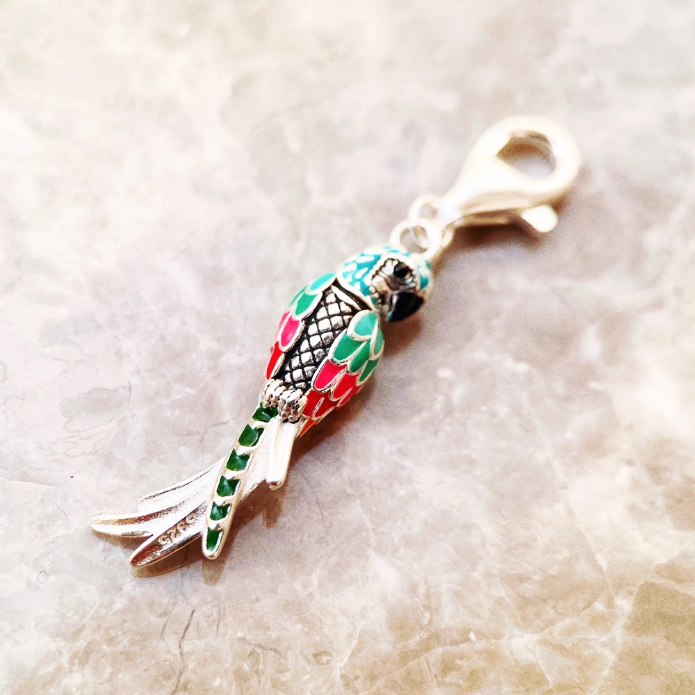 Colorful Parrot Pendant Solid 925 Sterling Silver