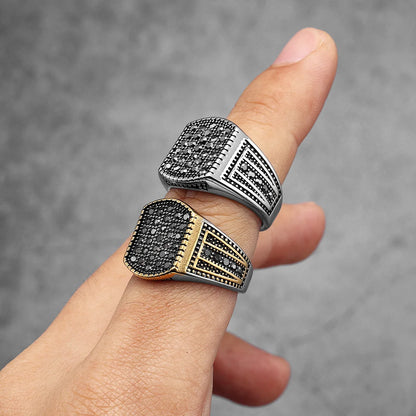 Golden/Black Rhinestone Stainless Steel Mens Rings