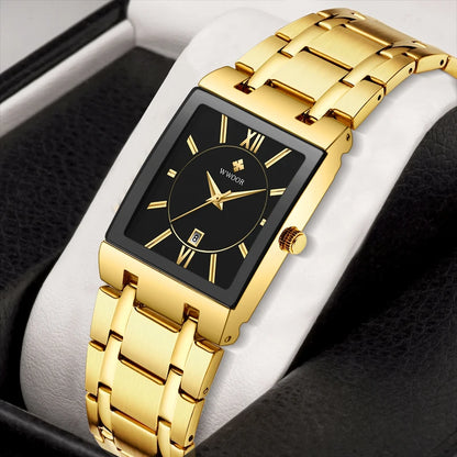 Golden Quartz Stainless Steel Waterproof Wristwatch