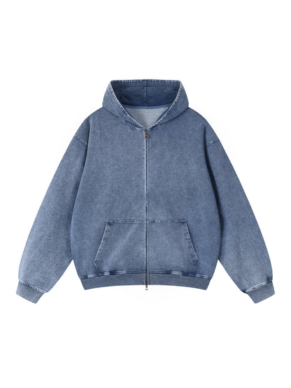 Snow Wash Oversized Zip-Up Hoodie