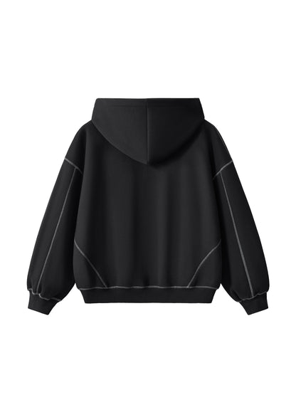 Contrast-Stitched Boxy Fleece Hoodie